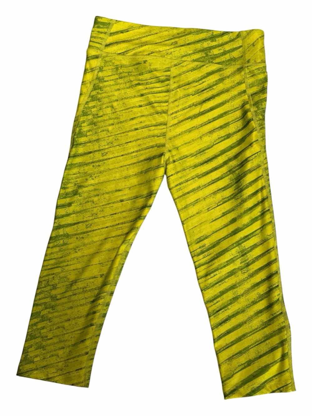Under Armour Neon Yellow/Green Striped Athletic Compression Capri Leggings - Picture 2 of 6